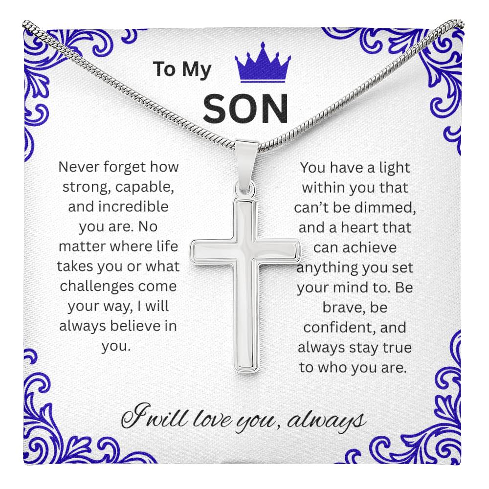 To My Son - Stainless Cross Necklace w/ MC