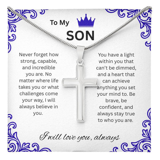 To My Son - Stainless Cross Necklace w/ MC