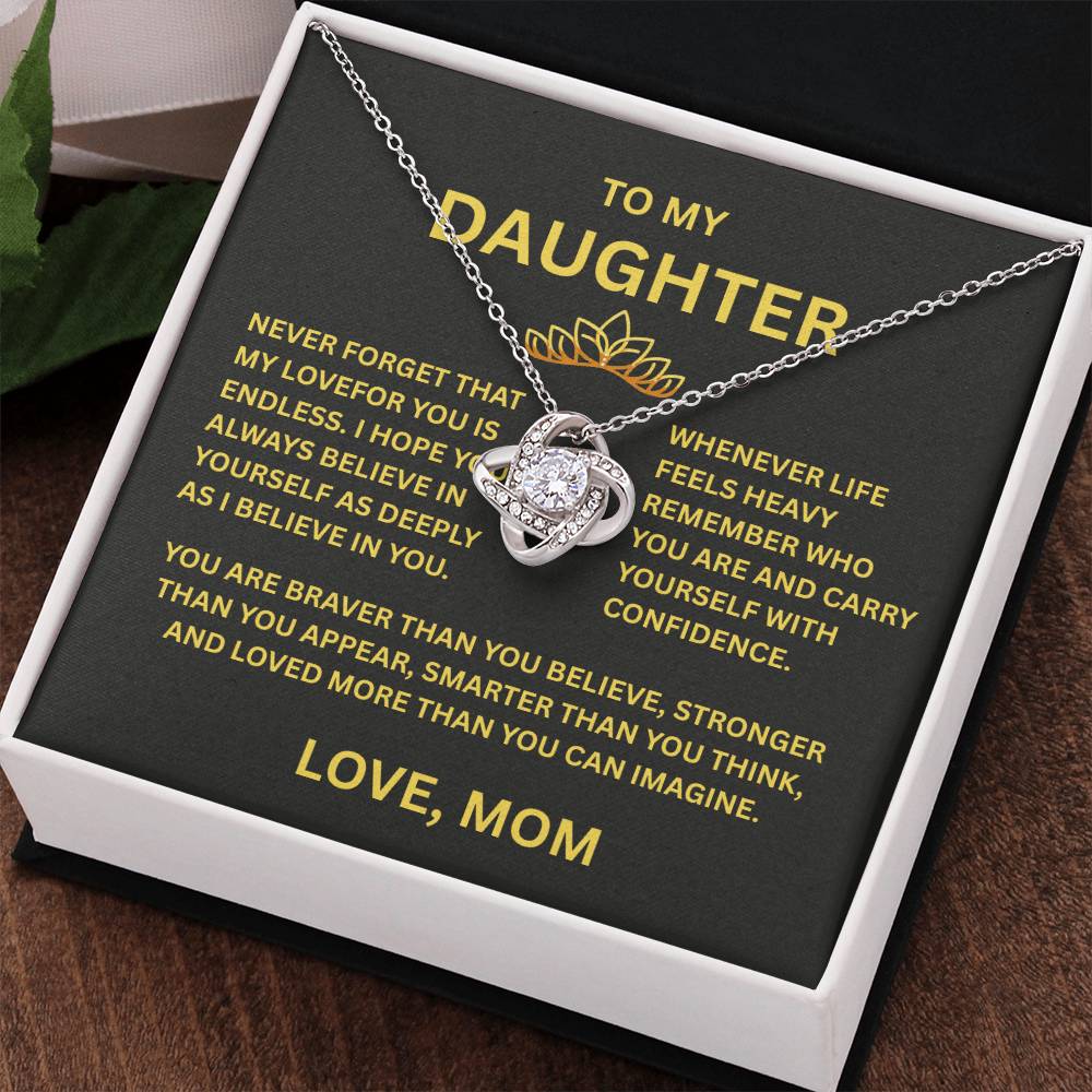 To My Daughter - Love Knot Necklace (Yellow & White Gold Variants)
