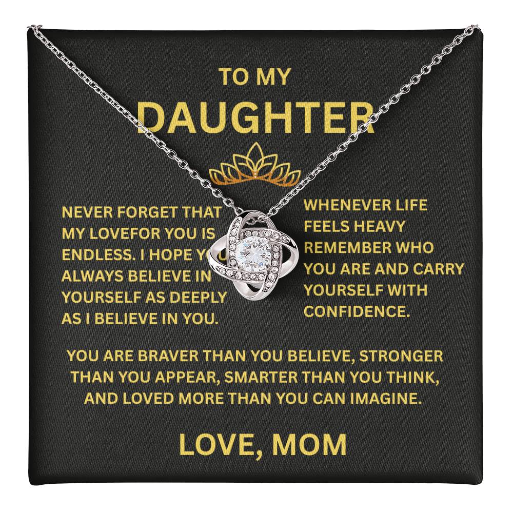 To My Daughter - Love Knot Necklace (Yellow & White Gold Variants)