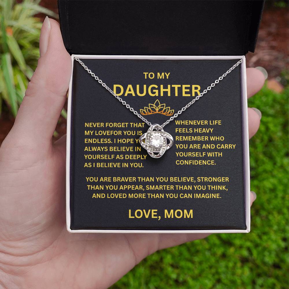 To My Daughter - Love Knot Necklace (Yellow & White Gold Variants)