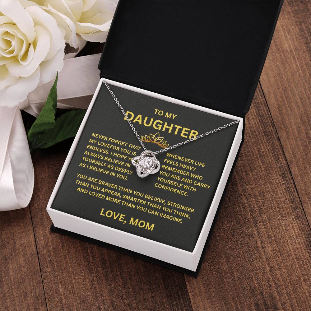 To My Daughter - Love Knot Necklace (Yellow & White Gold Variants)