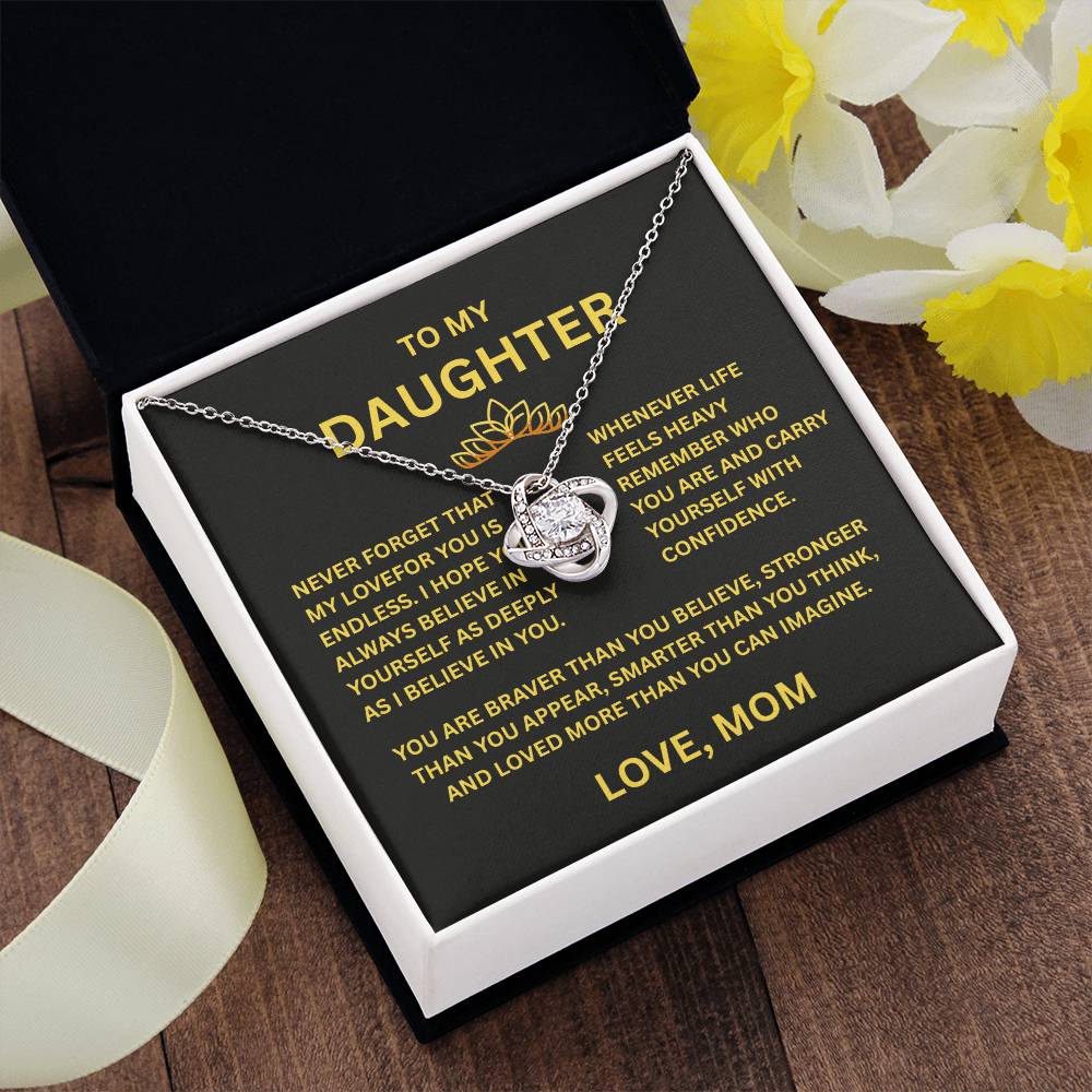To My Daughter - Love Knot Necklace (Yellow & White Gold Variants)