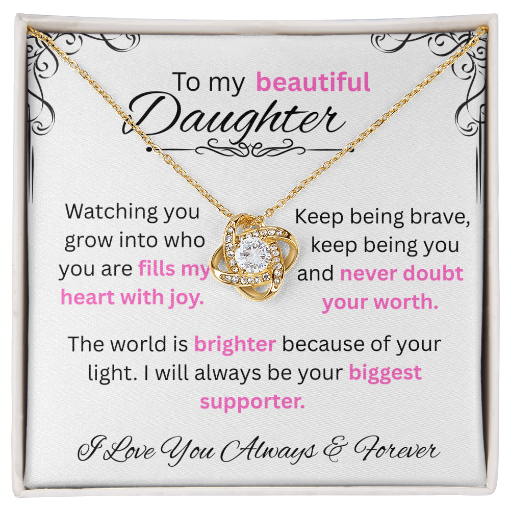 To My Daughter - Love Knot Necklace (Yellow & White Gold Variants)