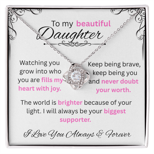 To My Daughter - Love Knot Necklace (Yellow & White Gold Variants)