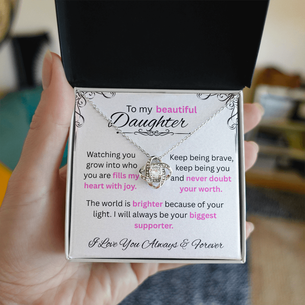 To My Daughter - Love Knot Necklace (Yellow & White Gold Variants)