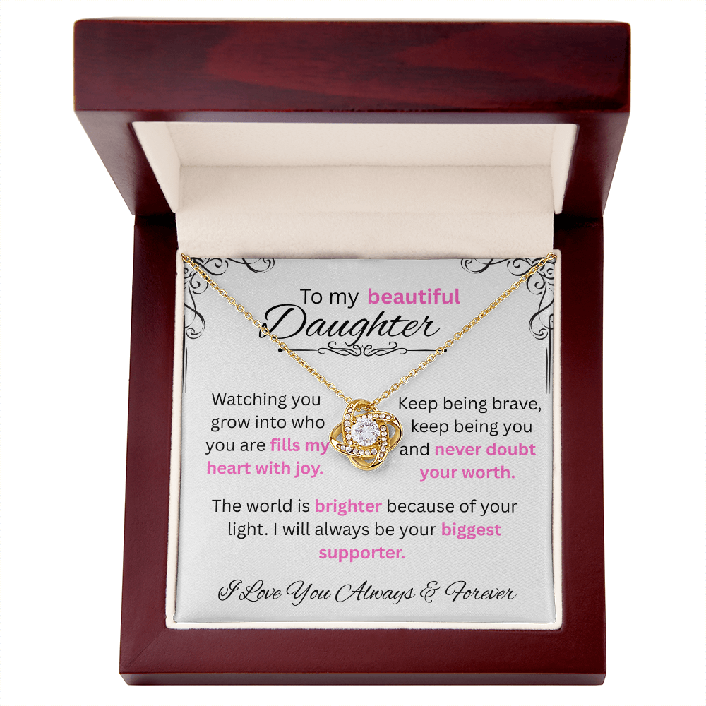 To My Daughter - Love Knot Necklace (Yellow & White Gold Variants)