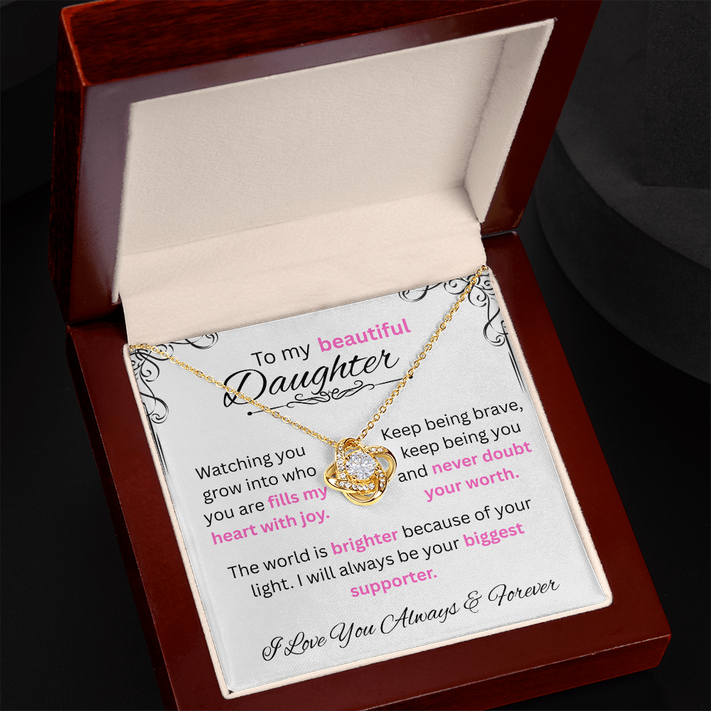 To My Daughter - Love Knot Necklace (Yellow & White Gold Variants)