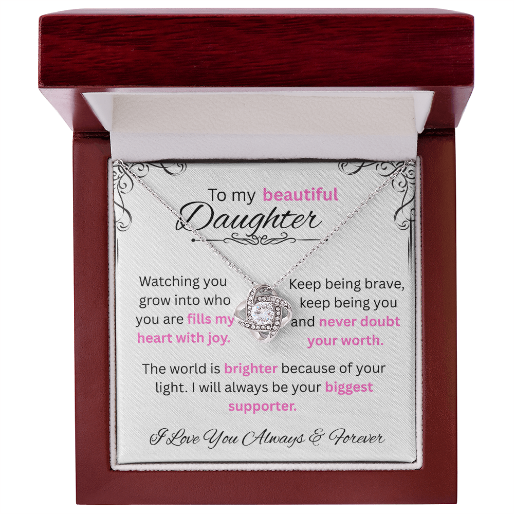 To My Daughter - Love Knot Necklace (Yellow & White Gold Variants)