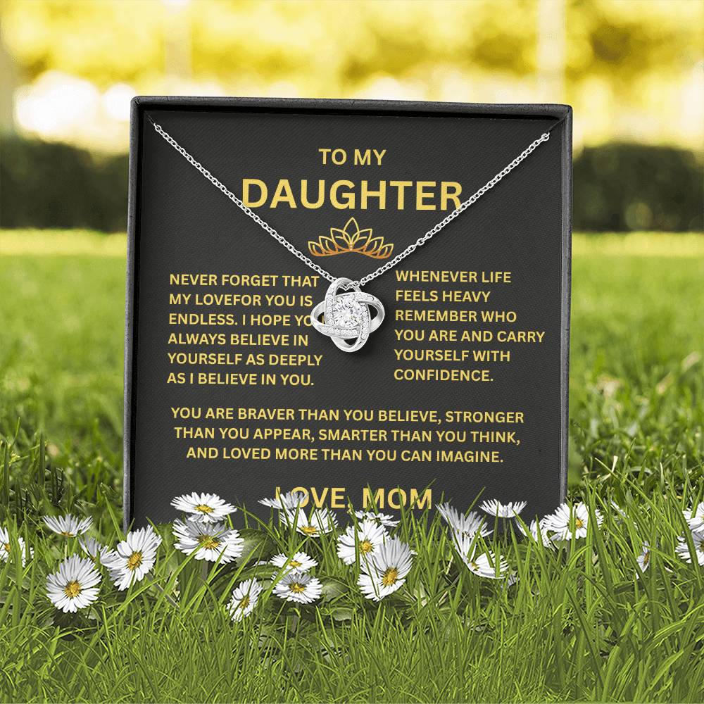 To My Daughter - Love Knot Necklace (Yellow & White Gold Variants)