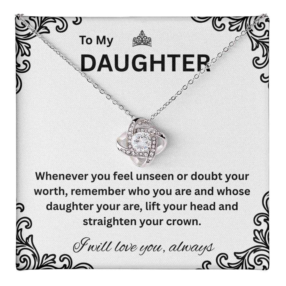 To My Daughter - Love Knot Necklace (Yellow & White Gold Variants)