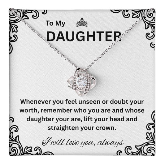 To My Daughter - Love Knot Necklace (Yellow & White Gold Variants)