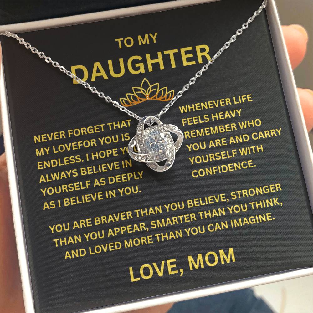 To My Daughter - Love Knot Necklace (Yellow & White Gold Variants)