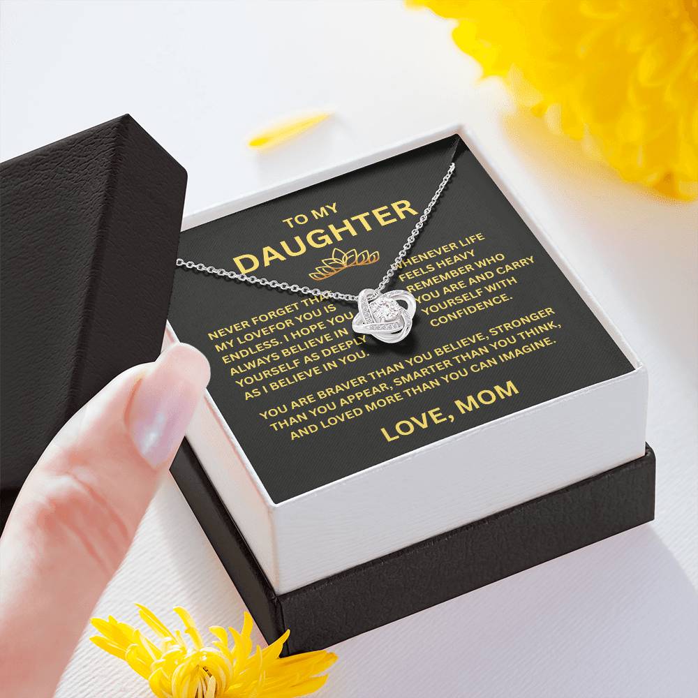 To My Daughter - Love Knot Necklace (Yellow & White Gold Variants)